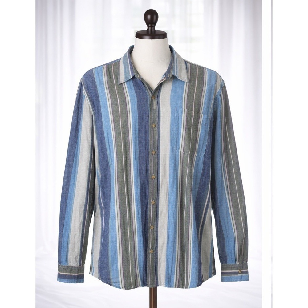 Tommy Bahama 100% Linen‎ Long Sleeve Shirt Mens 2XL XXL Washed Striped Beach